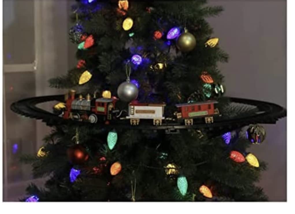 Home Accents Holiday Christmas Around The Tree Train Set - 9 Ft Mounts to Tree Trunk or Run on Floor - 35 Inch Track Diameter