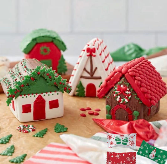 Gingerbread House Kit - Christmas Mini Village Build It Yourself Set - Includes BONUS Fote Festive Mints, 4 Panels, Mini-Colored Candies, Confetti Sprinkles, Candy Cane Sticks, Sugar, and Vanilla Icing