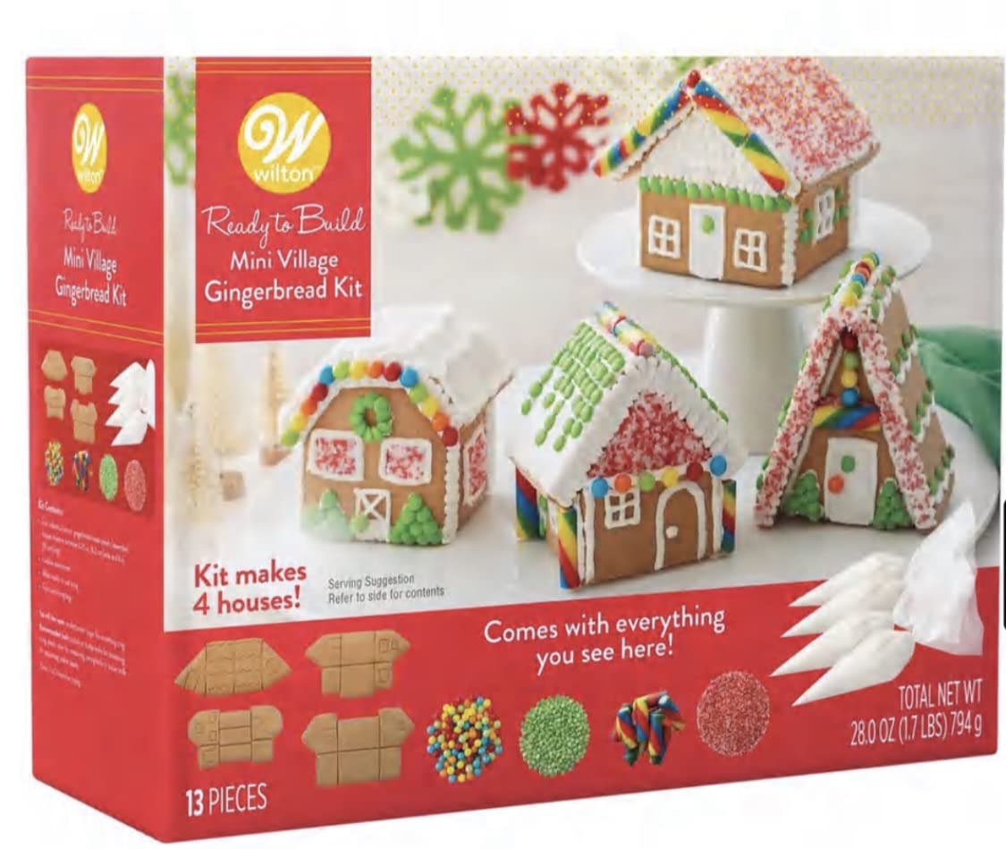 Gingerbread House Kit - Christmas Mini Village Build It Yourself Set - Includes BONUS Fote Festive Mints, 4 Panels, Mini-Colored Candies, Confetti Sprinkles, Candy Cane Sticks, Sugar, and Vanilla Icing