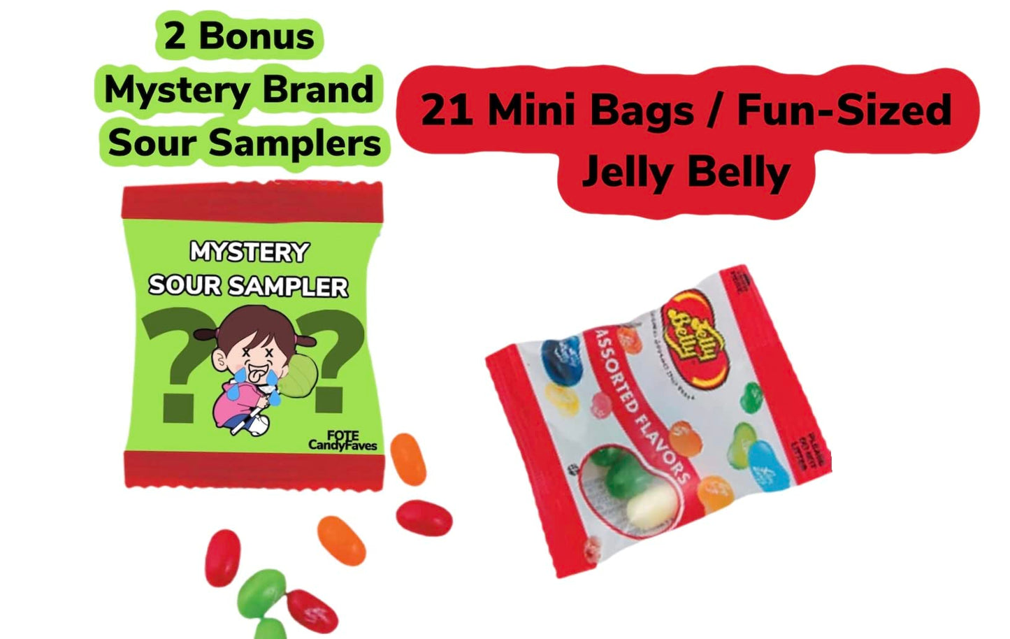 Jelly Belly Jelly Beans Bulk Mini Bags Faves- Includes 21 mini Pouches - Includes Bonus Magnet and 2 Sour Samplers