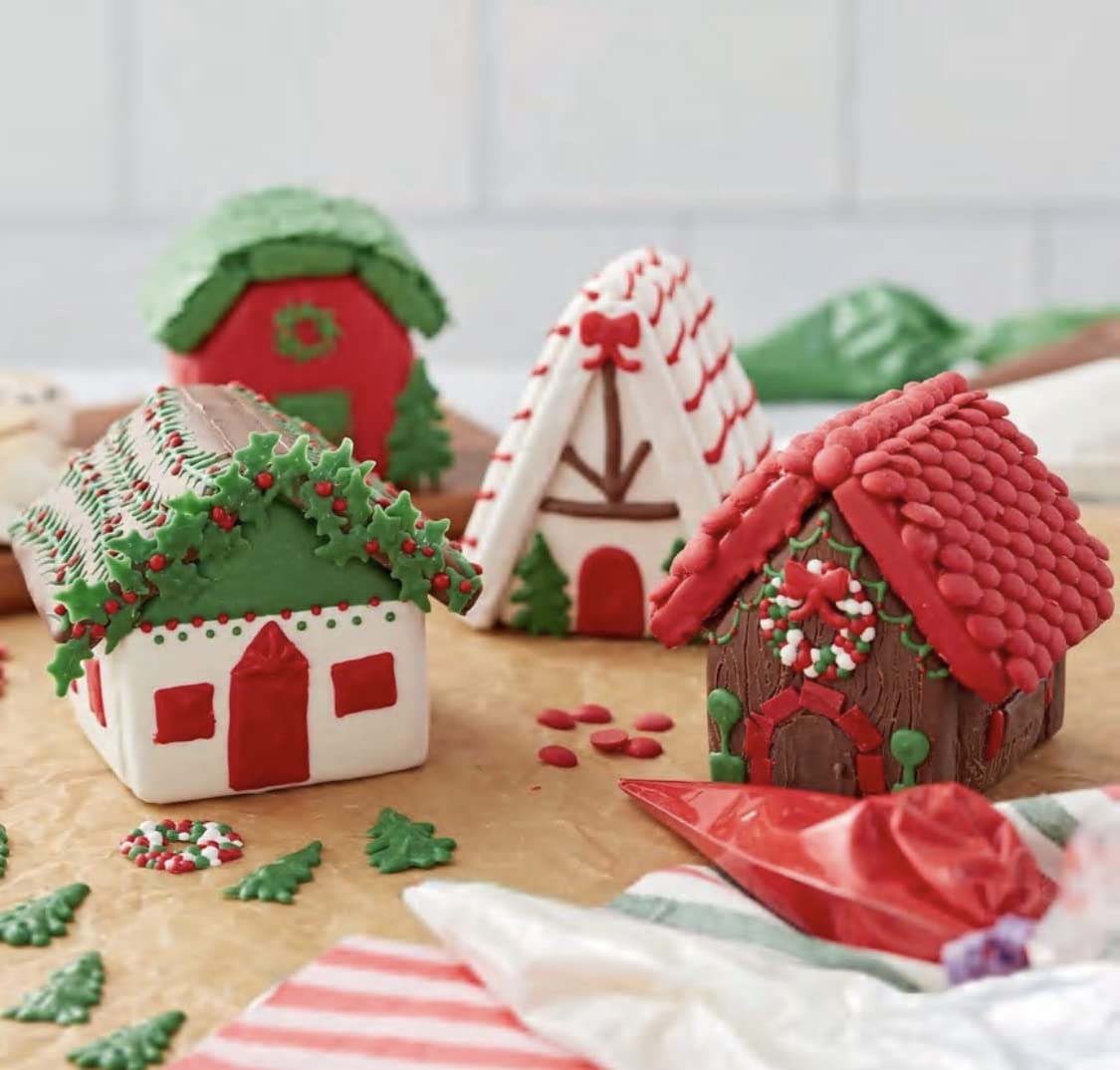 Gingerbread House Kit - Christmas Mini Village Build It Yourself Set - Includes BONUS Fote Festive Mints, 4 Panels, Mini-Colored Candies, Confetti Sprinkles, Candy Cane Sticks, Sugar, and Vanilla Icing