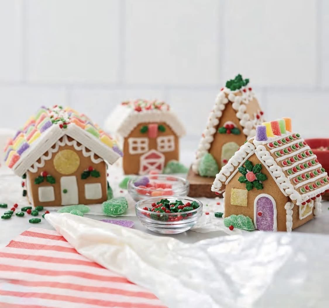 Gingerbread House Kit - Christmas Mini Village Build It Yourself Set - Includes BONUS Fote Festive Mints, 4 Panels, Mini-Colored Candies, Confetti Sprinkles, Candy Cane Sticks, Sugar, and Vanilla Icing