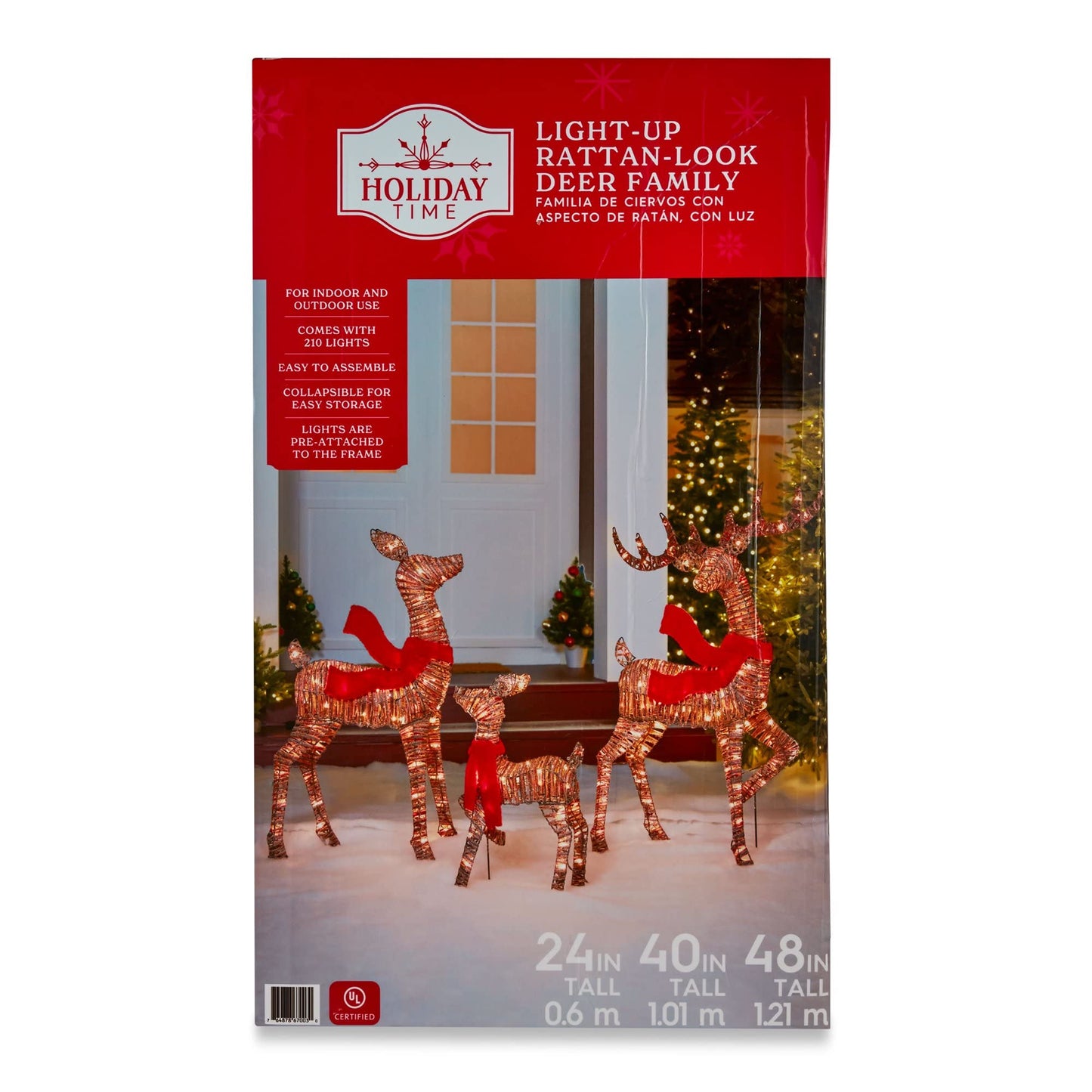 Christmas Reindeer Family 3 Piece Set, Glittering Brown Buck, Doe and Baby Deer Fawn Patio Sculpture for Outdoor Winter Holiday Lawn Decoration Yard Art Santas Reindeer