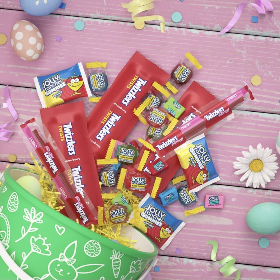 Easter Candy Ultimate Egg Hunt Bulk Assorted Party Mix Individually Wrapped Basket Fillers- 3 LBS of Jolly Rancher Chews and Gummy MIsfits, Twizzler Cherry and Strawberry - Bonus Fote Magnet Included and Plastic Eggs