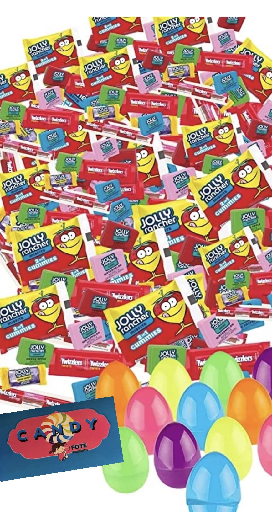 Easter Candy Ultimate Egg Hunt Bulk Assorted Party Mix Individually Wrapped Basket Fillers- 3 LBS of Jolly Rancher Chews and Gummy MIsfits, Twizzler Cherry and Strawberry - Bonus Fote Magnet Included and Plastic Eggs