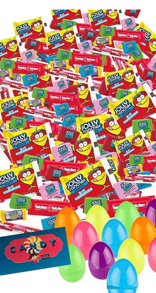 Easter Candy Ultimate Egg Hunt Bulk Assorted Party Mix Individually Wrapped Basket Fillers- 3 LBS of Jolly Rancher Chews and Gummy MIsfits, Twizzler Cherry and Strawberry - Bonus Fote Magnet Included and Plastic Eggs