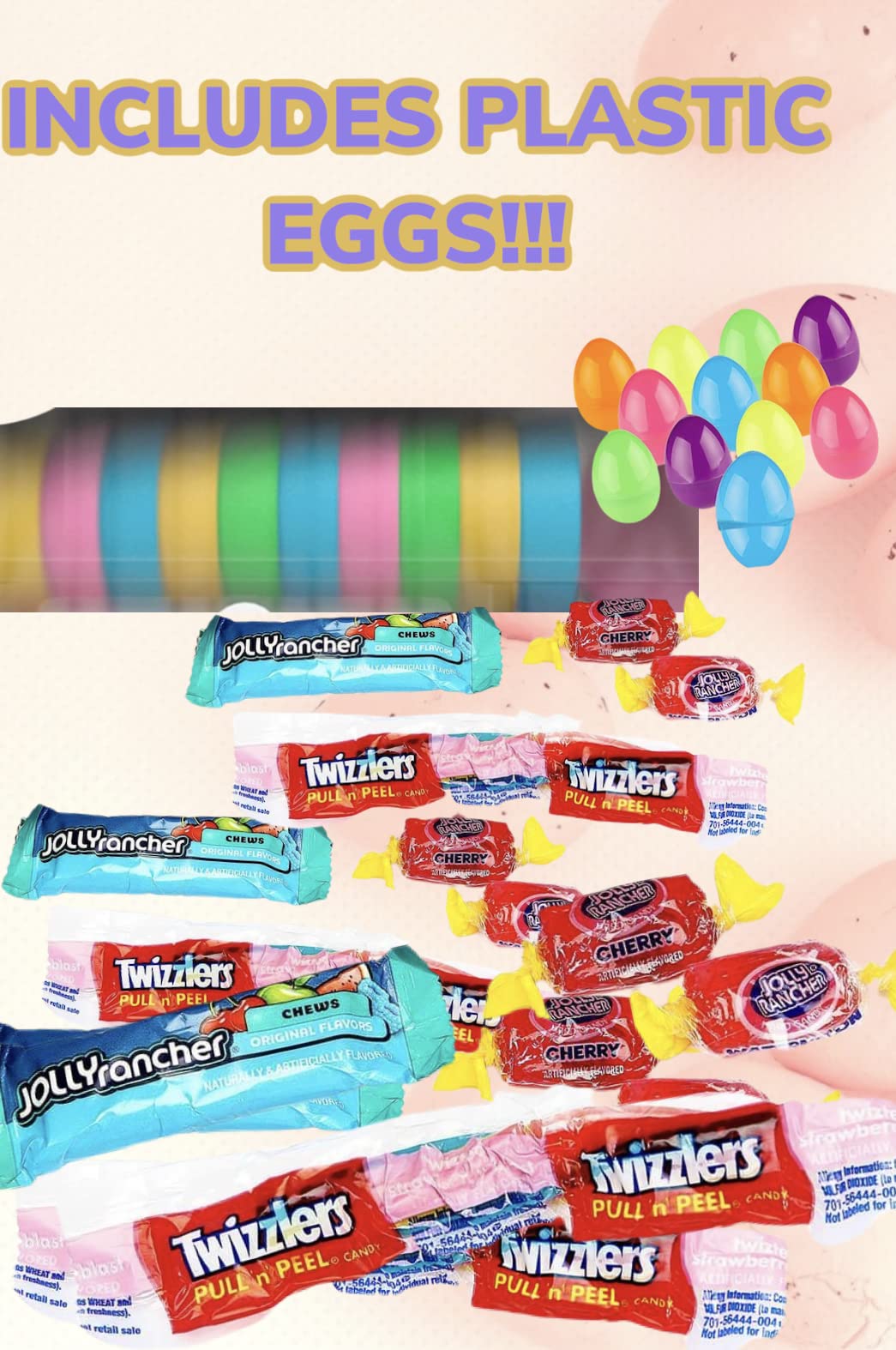 Easter Candy Ultimate Egg Hunt Bulk Assorted Party Mix Individually Wrapped Basket Fillers- 3 LBS of Jolly Rancher Chews and Gummy MIsfits, Twizzler Cherry and Strawberry - Bonus Fote Magnet Included and Plastic Eggs