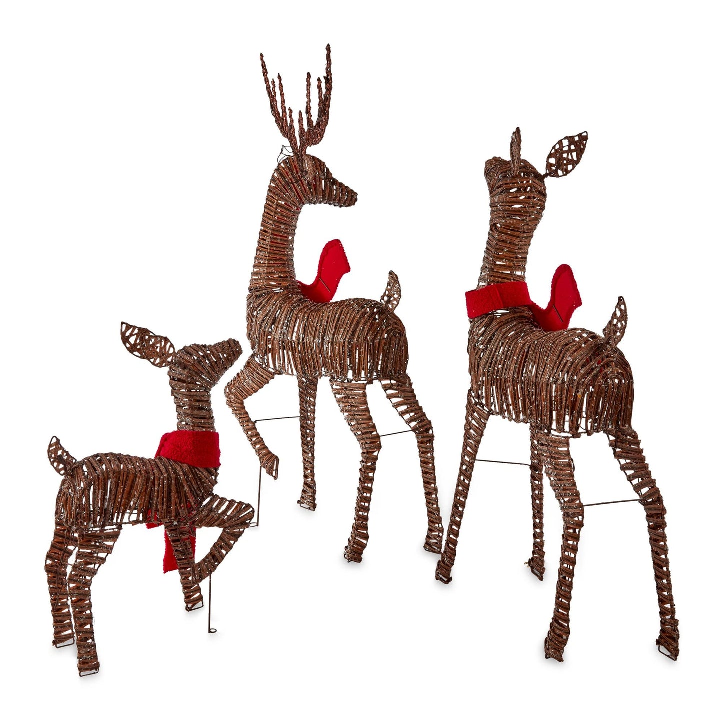 Christmas Reindeer Family 3 Piece Set, Glittering Brown Buck, Doe and Baby Deer Fawn Patio Sculpture for Outdoor Winter Holiday Lawn Decoration Yard Art Santas Reindeer