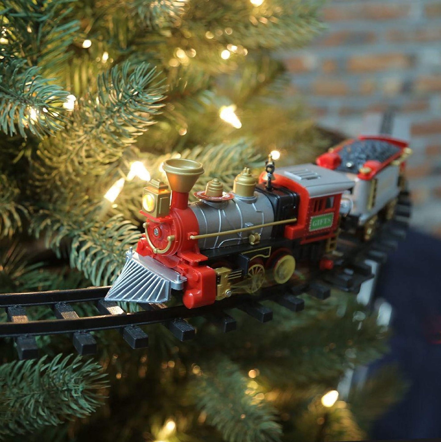 Home Accents Holiday Christmas Around The Tree Train Set - 9 Ft Mounts to Tree Trunk or Run on Floor - 35 Inch Track Diameter