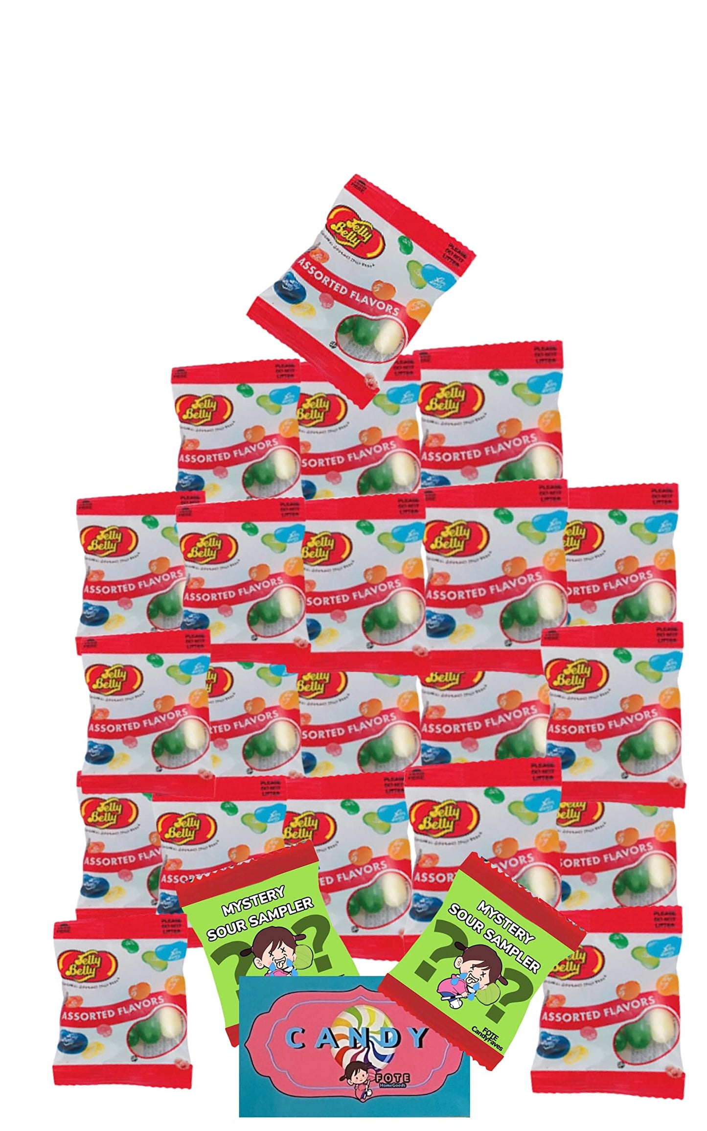 Jelly Belly Jelly Beans Bulk Mini Bags Faves- Includes 21 mini Pouches - Includes Bonus Magnet and 2 Sour Samplers