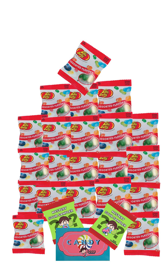 Jelly Belly Jelly Beans Bulk Mini Bags Faves- Includes 21 mini Pouches - Includes Bonus Magnet and 2 Sour Samplers