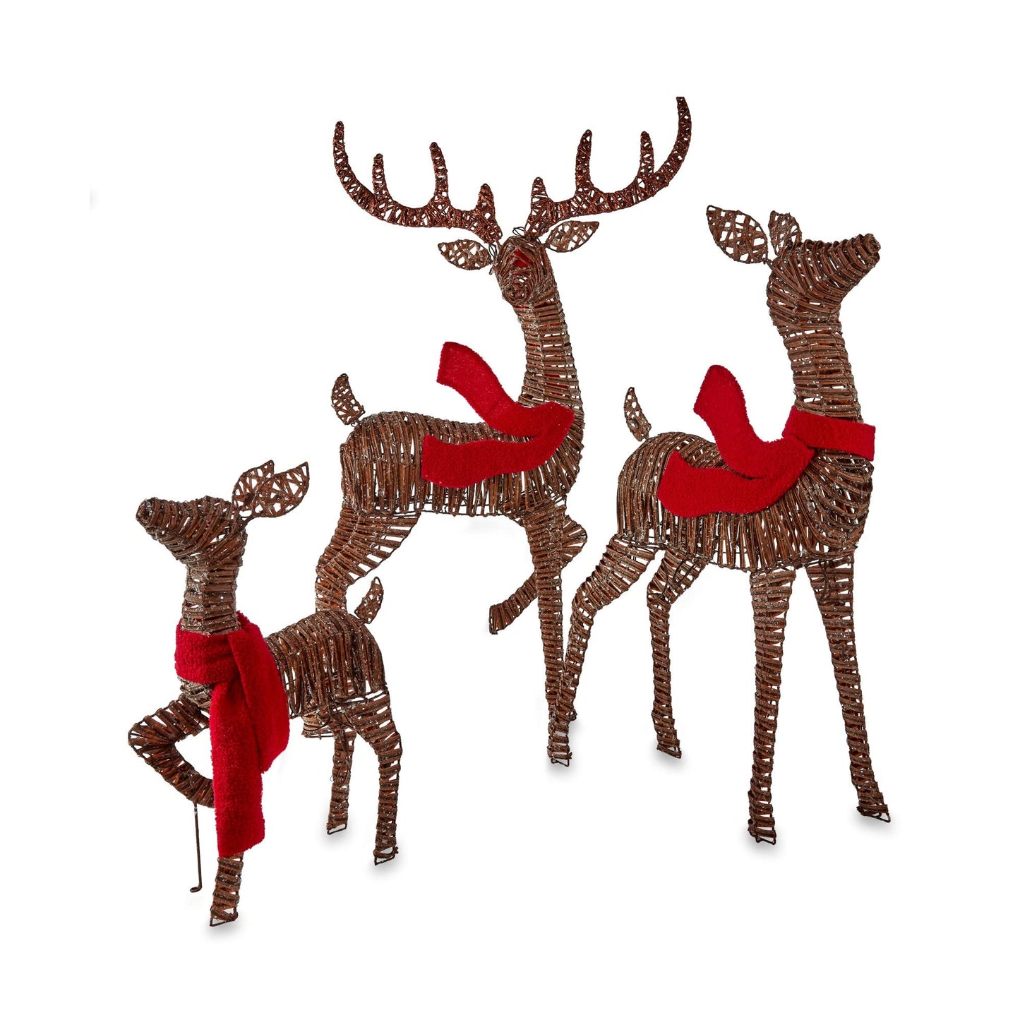 Christmas Reindeer Family 3 Piece Set, Glittering Brown Buck, Doe and Baby Deer Fawn Patio Sculpture for Outdoor Winter Holiday Lawn Decoration Yard Art Santas Reindeer